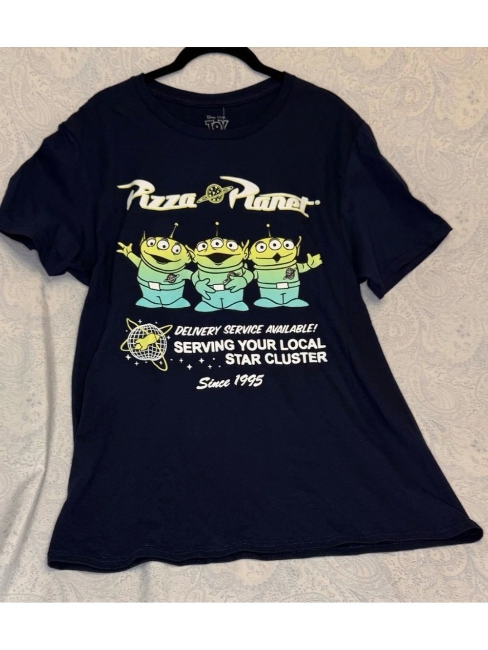 Toy Story Pizza Planet Adult Graphic T-Shirt - Navy with Aliens
